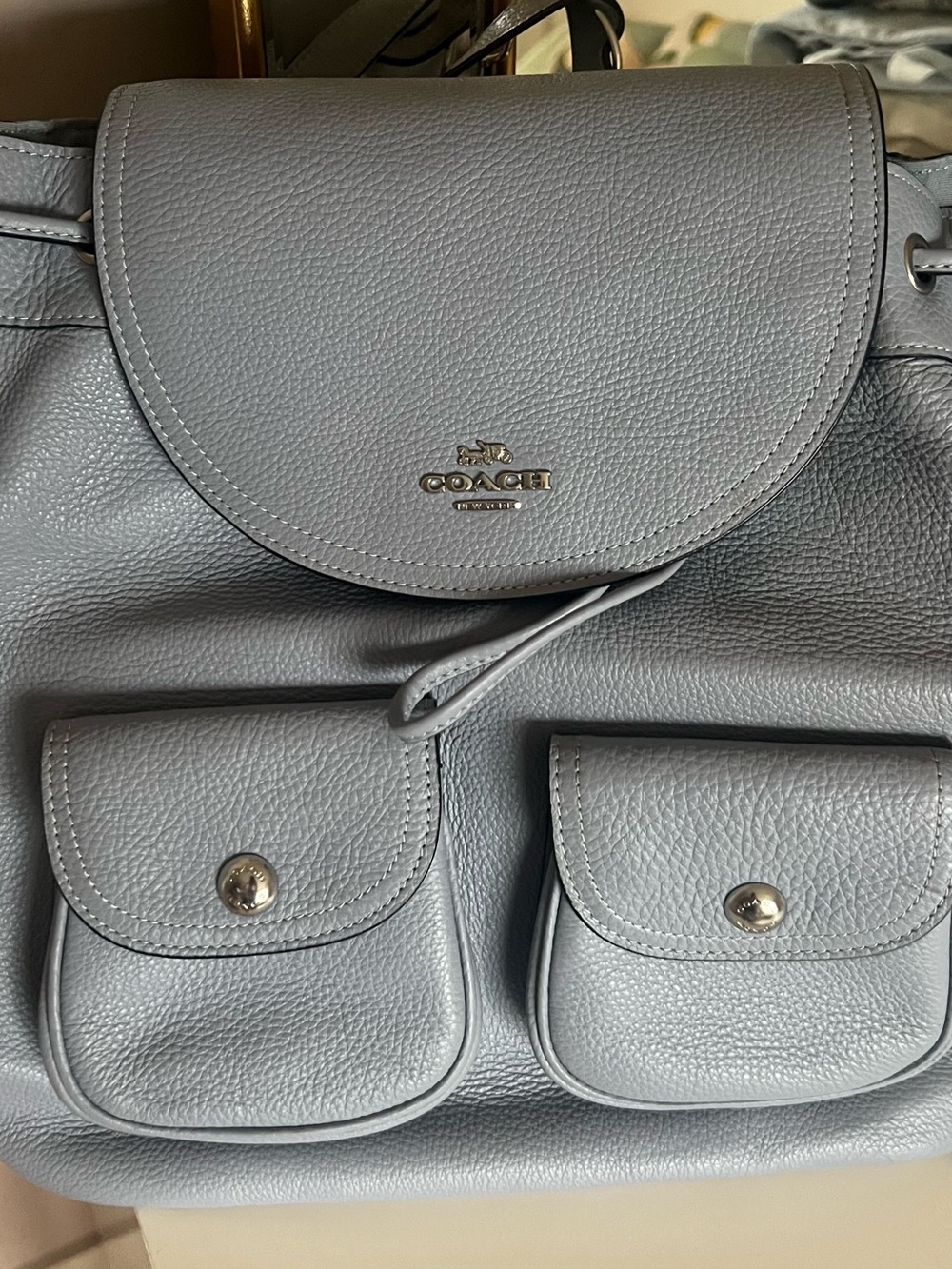 COACH Pebble Leather Backpack in Light Blue-Gray